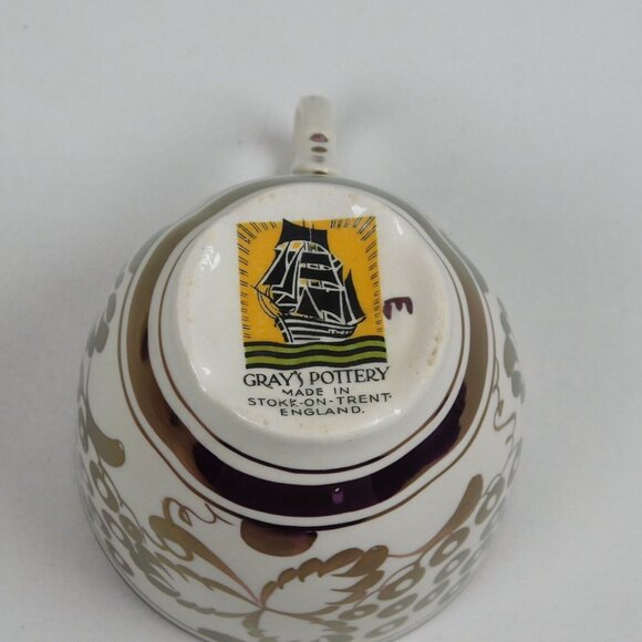 Grays Pottery Copper Luster Grapes Leaves Hand Painted Cup And Saucer Set FLAW - Picture 11 of 11